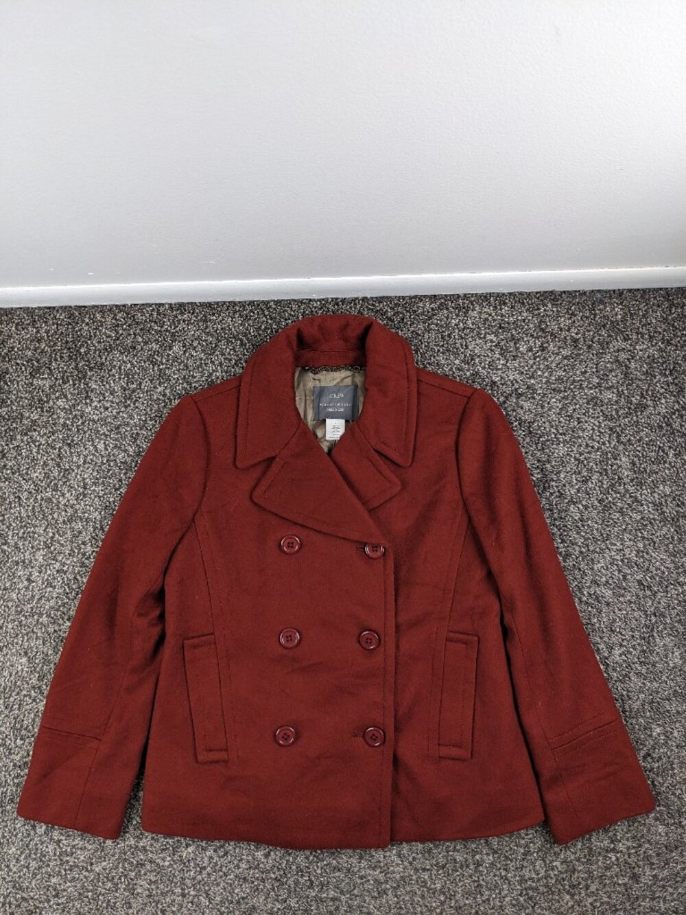 J Crew Pea Coat Wool Nello Gori Double Breasted Rust Henna Red Sz P2 Petite 2